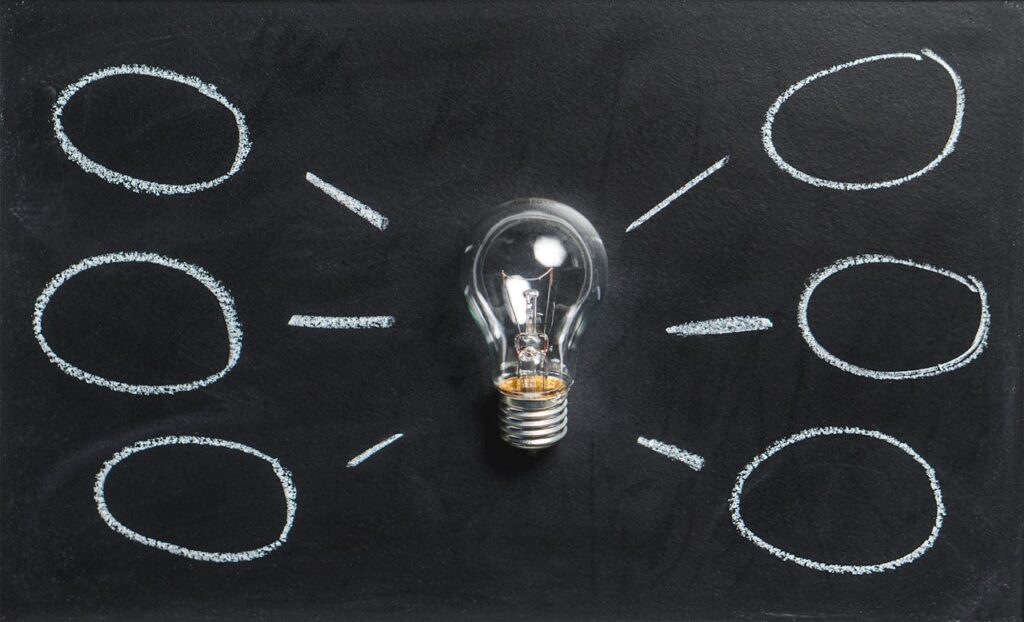 pexels-photo-355948 A lightbulb on a chalkboard symbolizes creativity, innovation, and ideas.